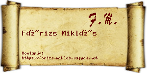 Fórizs Miklós névjegykártya